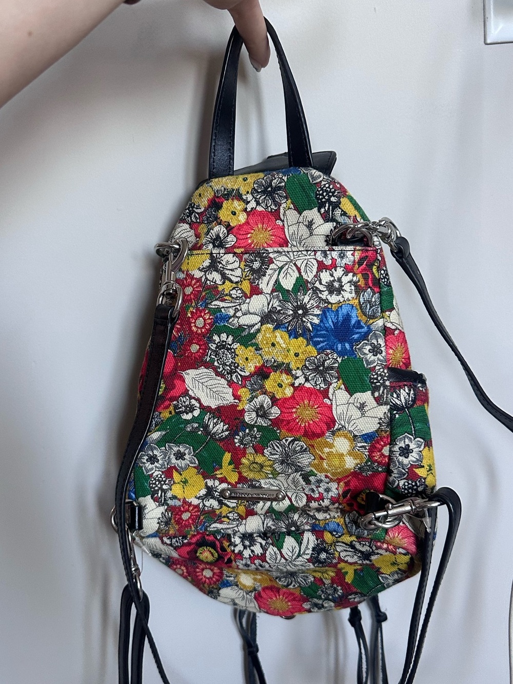Rebecca Minkoff Julian Mini Floral Backpack Canvas Leather Trim - Picture 3 of 8